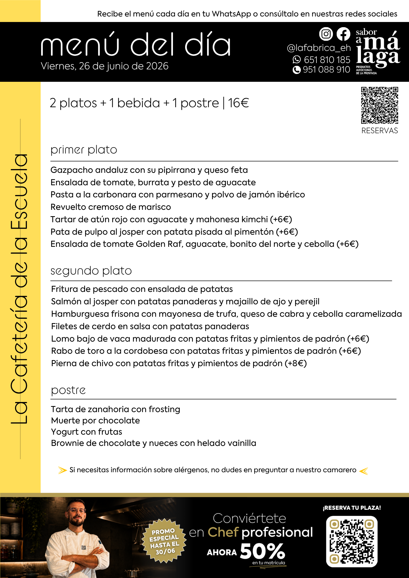 26 de junio MENU DIARIO LA FABRICA